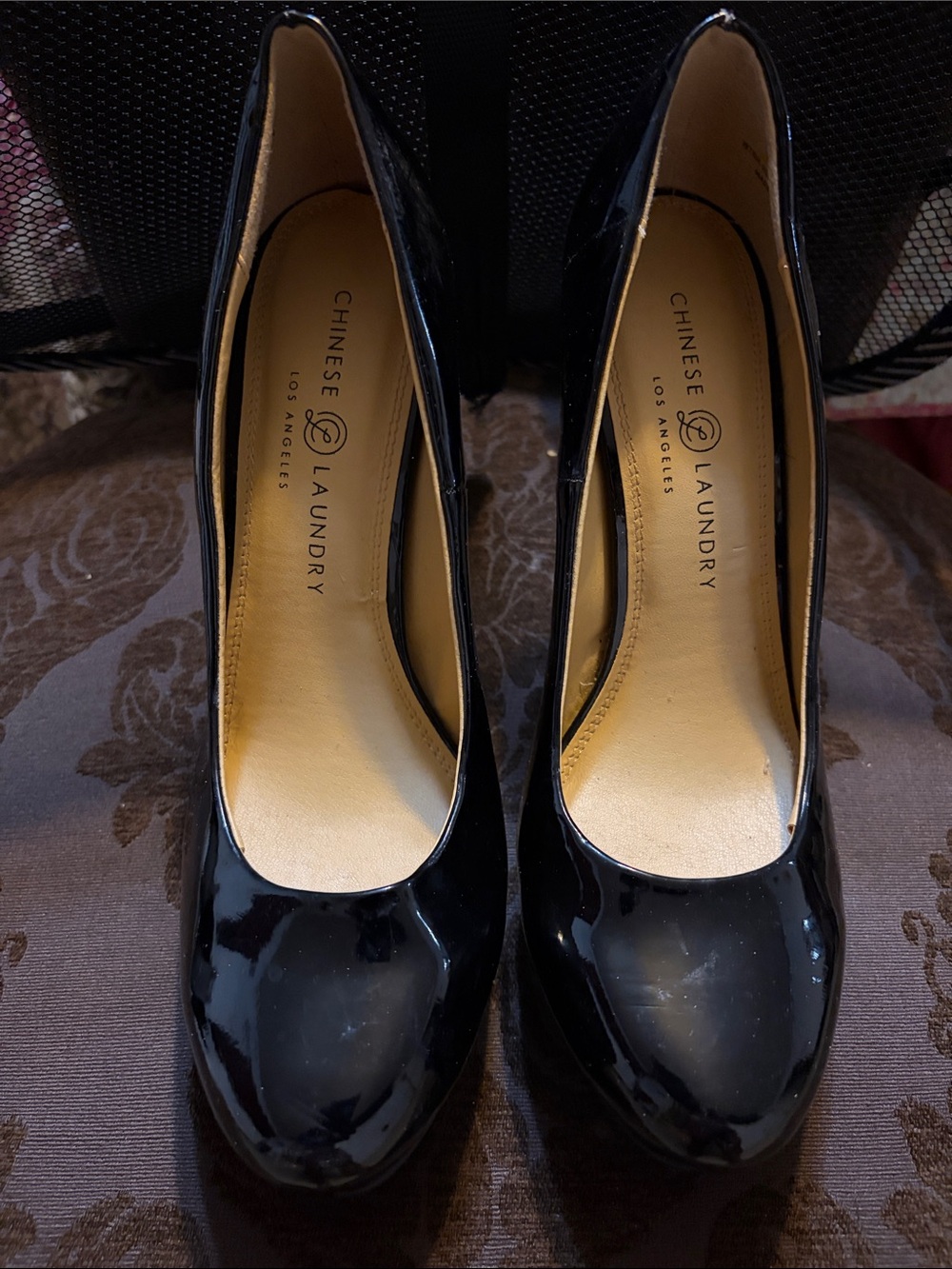 Chinese Laundry Black Patent Round Toe Pumps